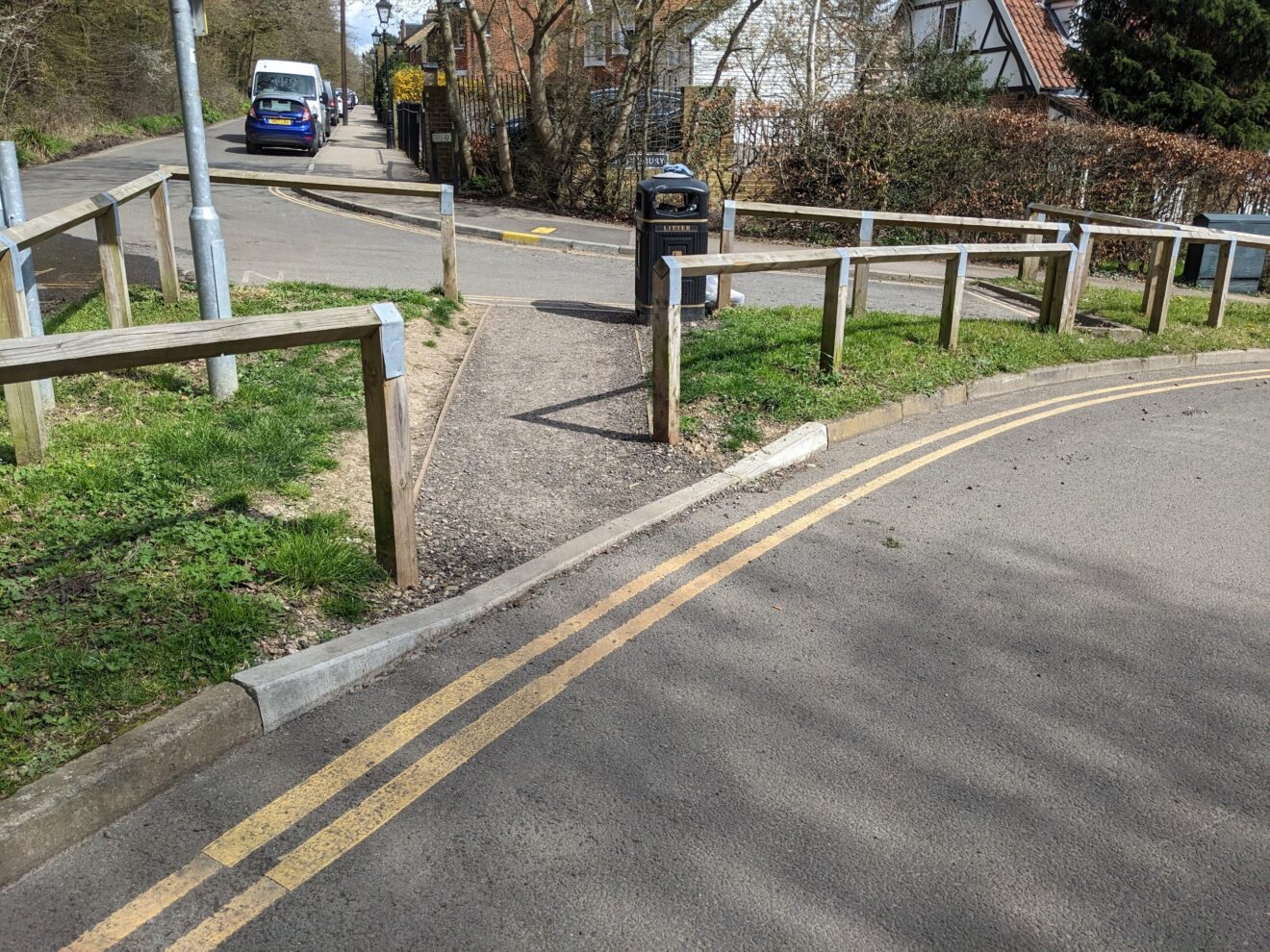 Photo showing drop kerb access through road closure on Staples Road